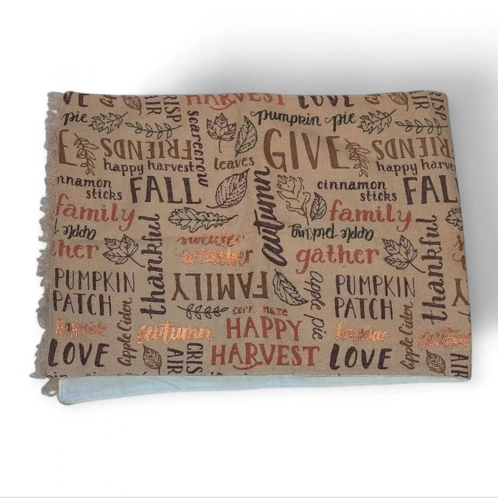 Celebrate Kohl's Tan Brown Thanksgiving Fall Harvest Table Runner Phrases
